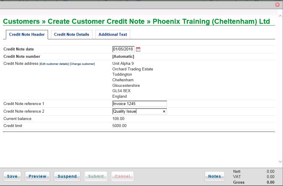 Produce Sales Credit Note