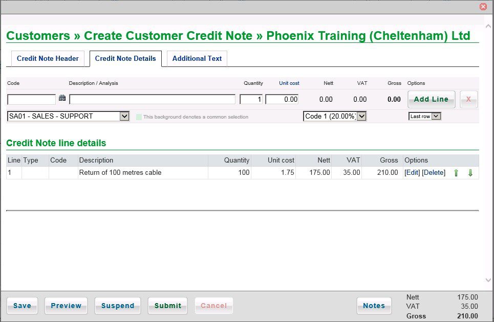 Produce Sales Credit Note