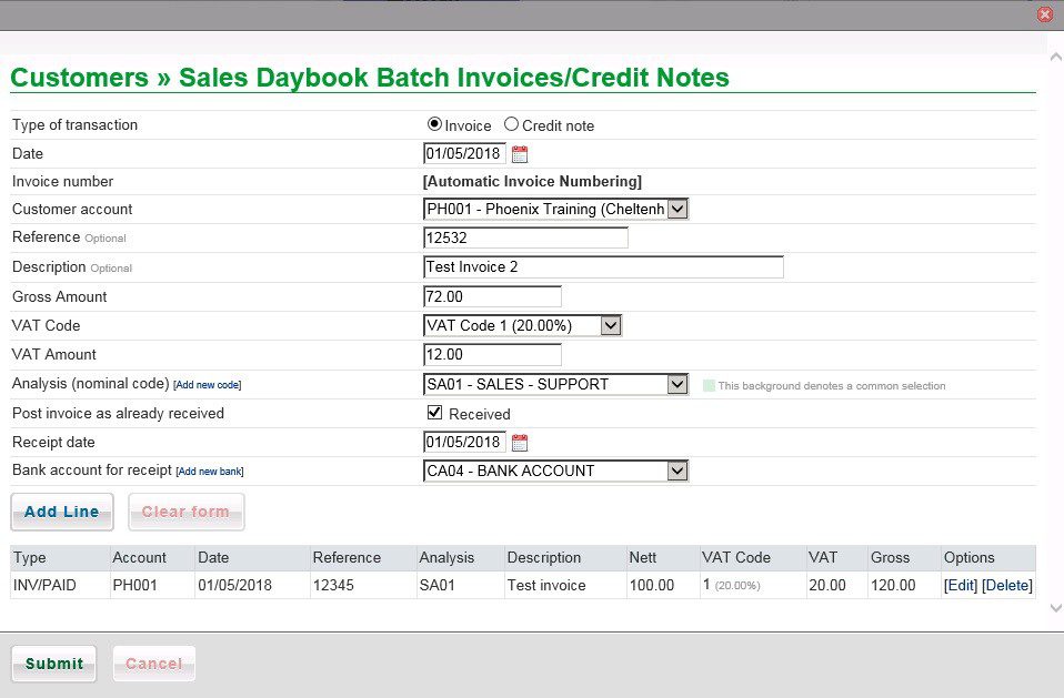 Sales Daybook Batch Invoices