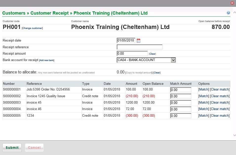 Post Sales Ledger Receipts