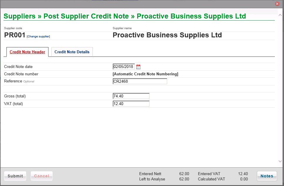 Post Purchase Credit Note