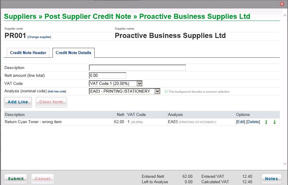 Post Purchase Credit Note