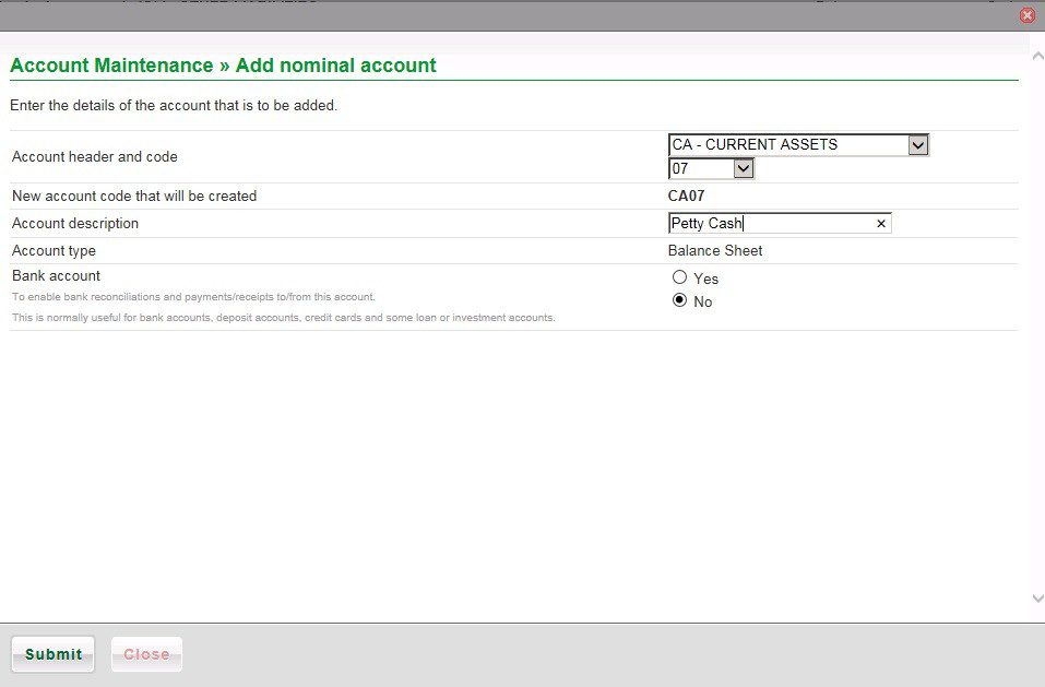 List, Add And Edit Nominal Codes