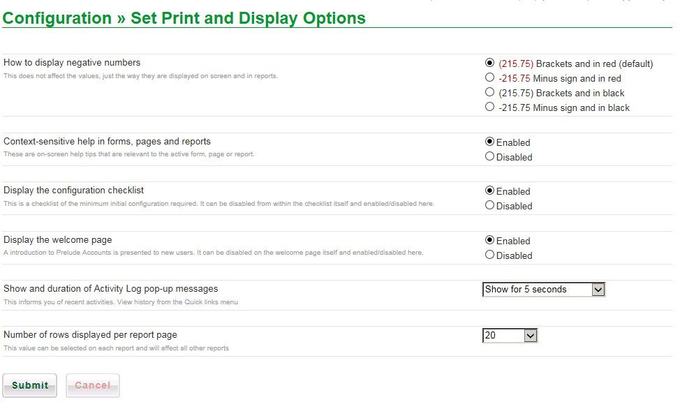 Set Print/Display Preferences