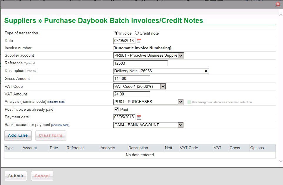 Purchase Daybook Batch Input