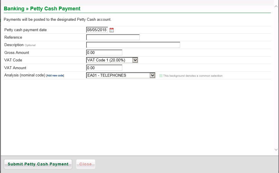 Petty Cash Payments