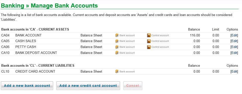 Manage Bank Accounts