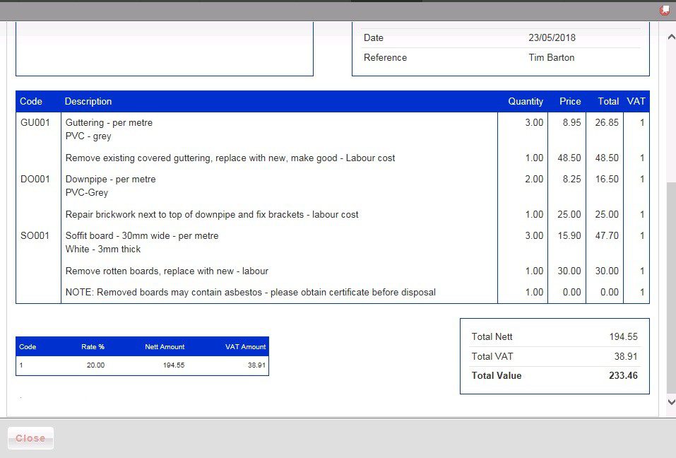 Produce Sales Invoice