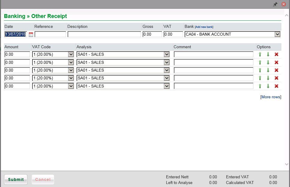 Other Receipts (Multiple Line Analysis) - Nominal