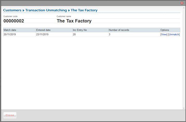 Sales Ledger Un-Matching