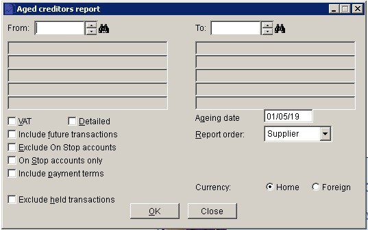 Purchase Ledger - Aged Creditors Report