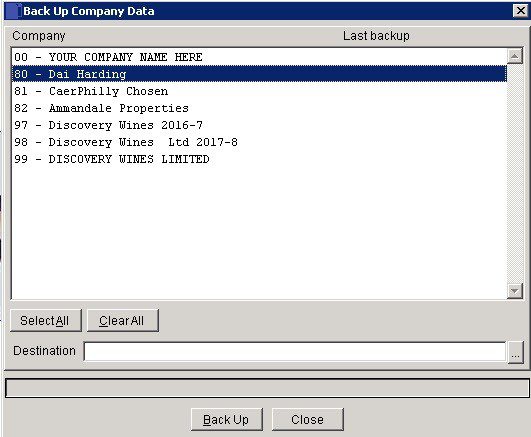 File Menu - Back Up Company Data