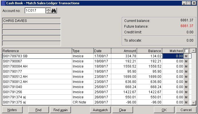 Cash Book - Match Sales And Purchase Ledger Transactions