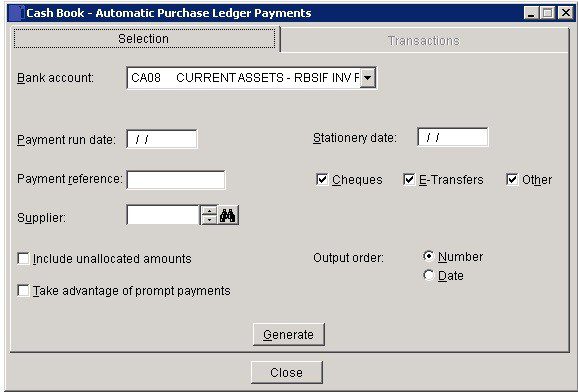 Cash Book - Purchase Ledger Batch Payments