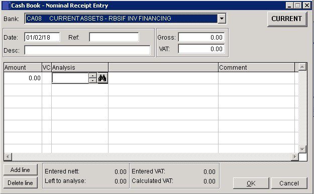 Cash Book - Post Nominal Bank Receipts