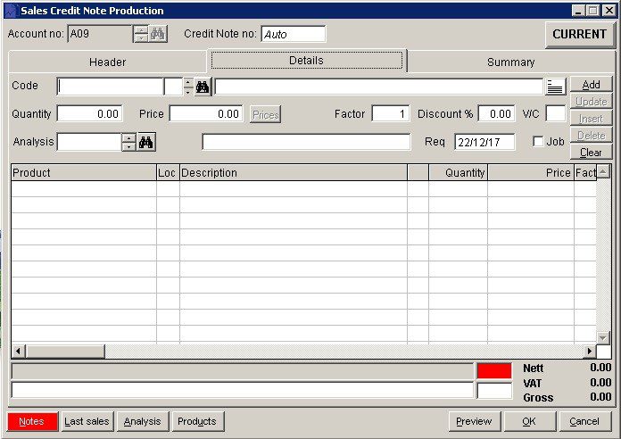 Sales Ledger - Produce Credit Notes