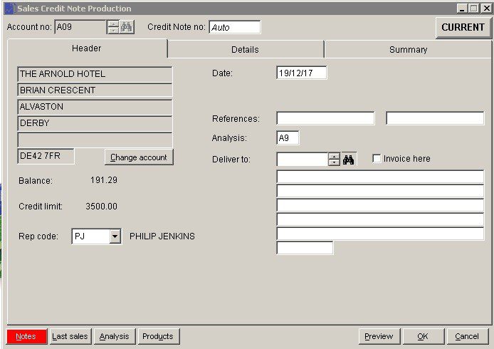 Sales Ledger - Produce Credit Notes