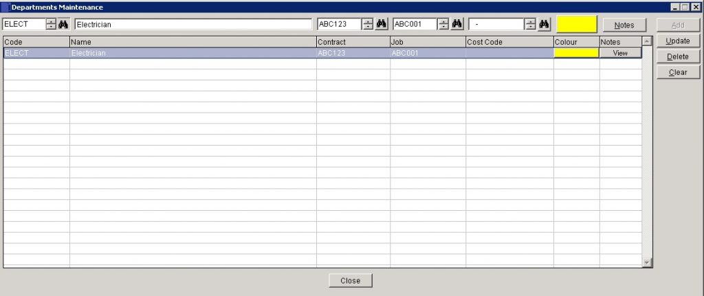 Costing - Lists Maintenance