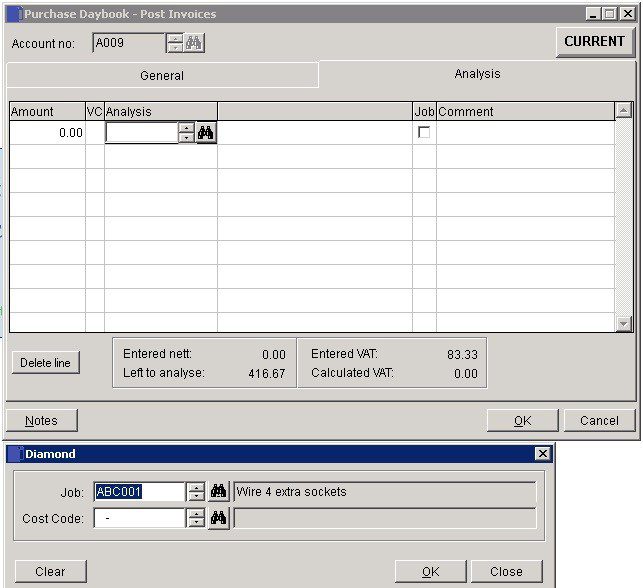 Costing - Enter Job Supplier Invoices