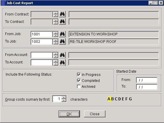 Costing - Contracts And Jobs Reports