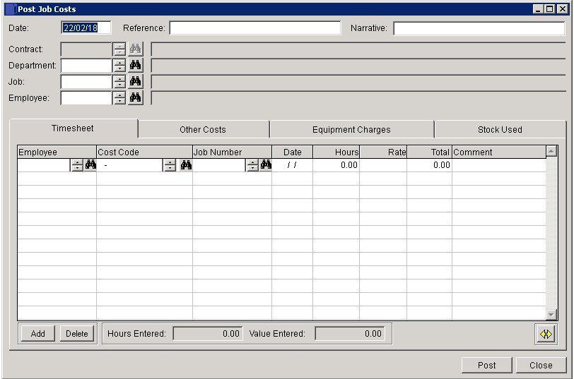 Costing - Record Job Or Workstream Costs