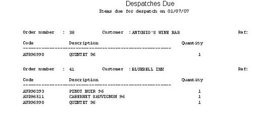 SOP - Despatches Due Report