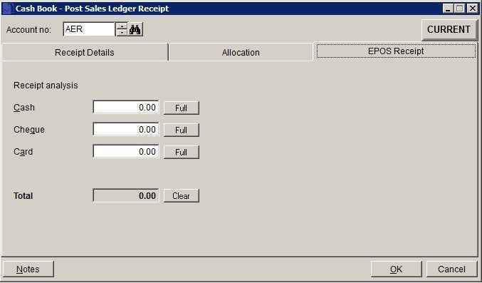 Cash Book - Post Sales Ledger Receipts