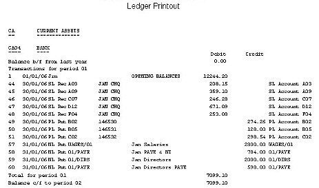 Ledger Printout (Account Transactions)