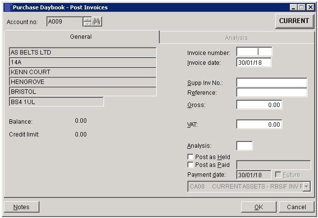 Purchase Ledger - Post Invoices