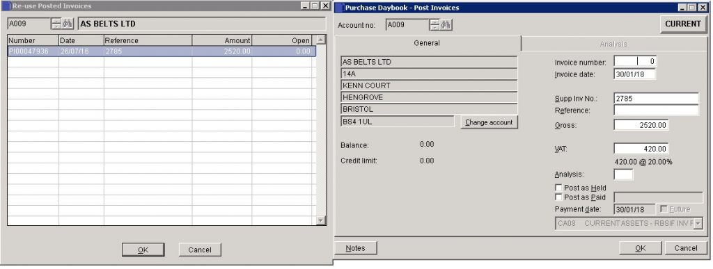 Purchase Ledger - Re-use Posted Invoice