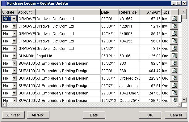 Purchase Ledger - Update Register And Post Invoices And Credit Notes