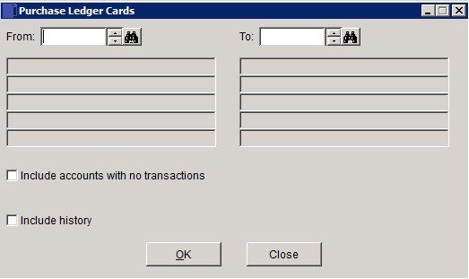Purchase Ledger - Print Individual Account Transactions (Ledger Card)