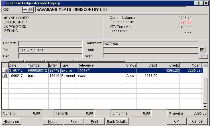 Purchase Ledger - Account Enquiry