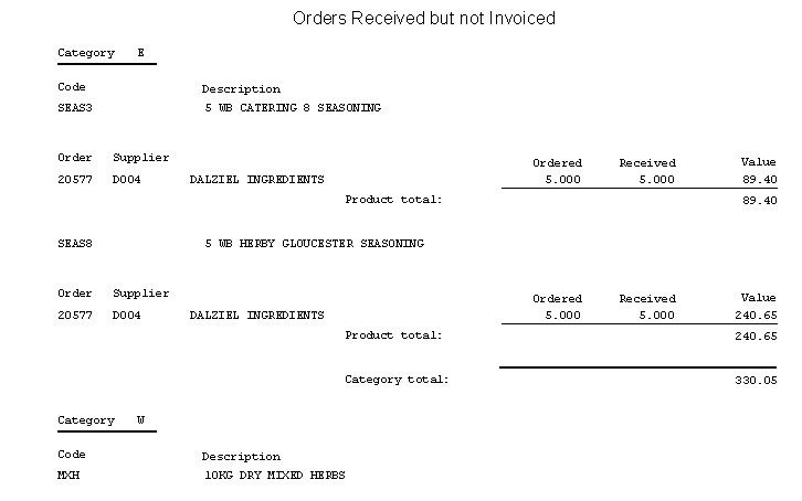 POP - Orders Received But Not Invoiced Report