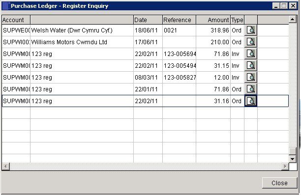 Purchase Ledger - Register Enquiry