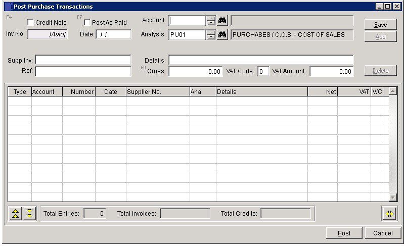 Purchase Ledger - Batch Post Invoices And Credit Notes