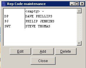 Sales Ledger - Create, Edit And Delete Rep Codes