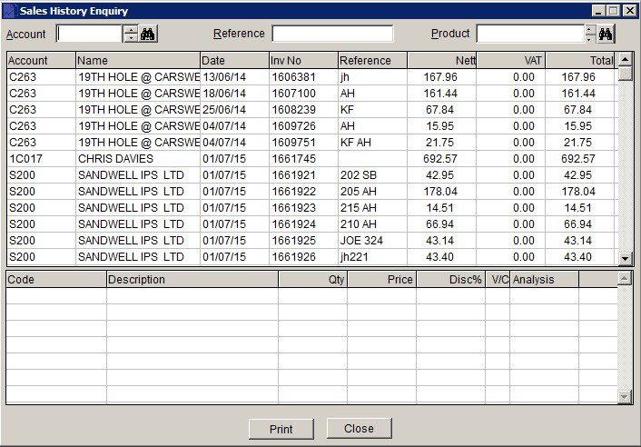 Sales Ledger - View Transaction History