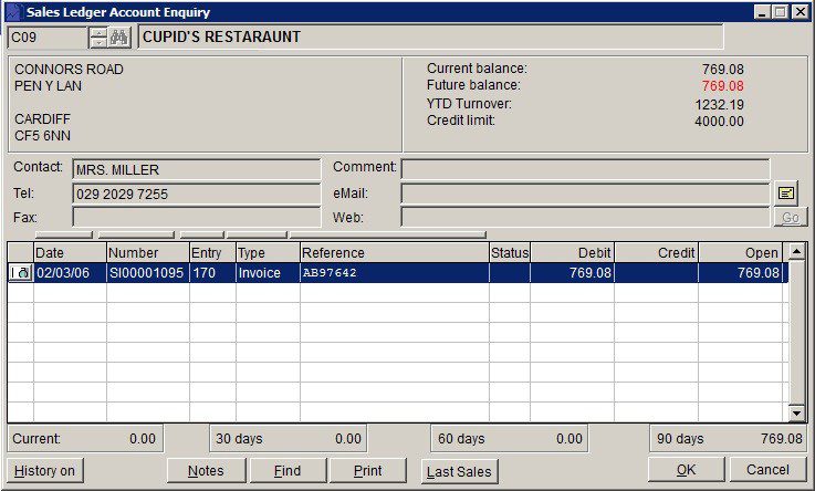 Sales Ledger - Account Enquiry