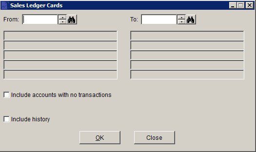 Sales Ledger  - Account Transactions Report (Ledger Cards)