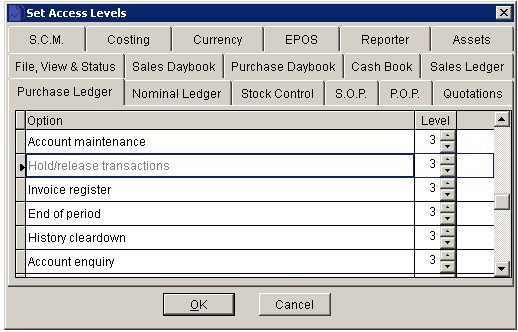 View Menu - Set Access Levels