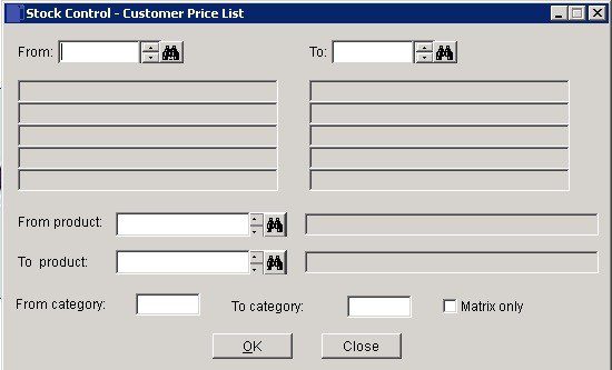 Stock - Customer Matrix Price List