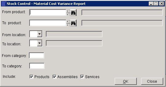 Stock - Material Cost Variances Report