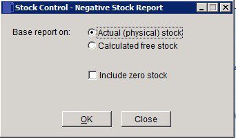 Stock - Negative Quantities Report