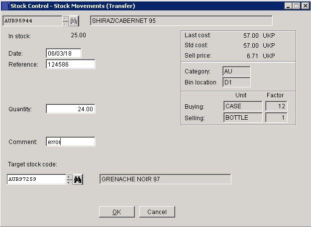 Stock - Transfers Between Stock Codes