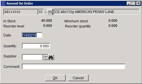 Stock - Amend 'On Order' Quantity