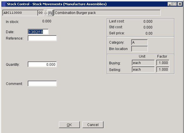 Stock - Issues To Assemblies (Manufactures)