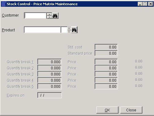 Stock - Matrix Maintenance