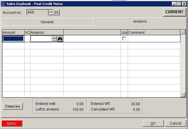 Sales Ledger - Post Credit Notes