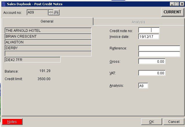 Sales Ledger - Post Credit Notes